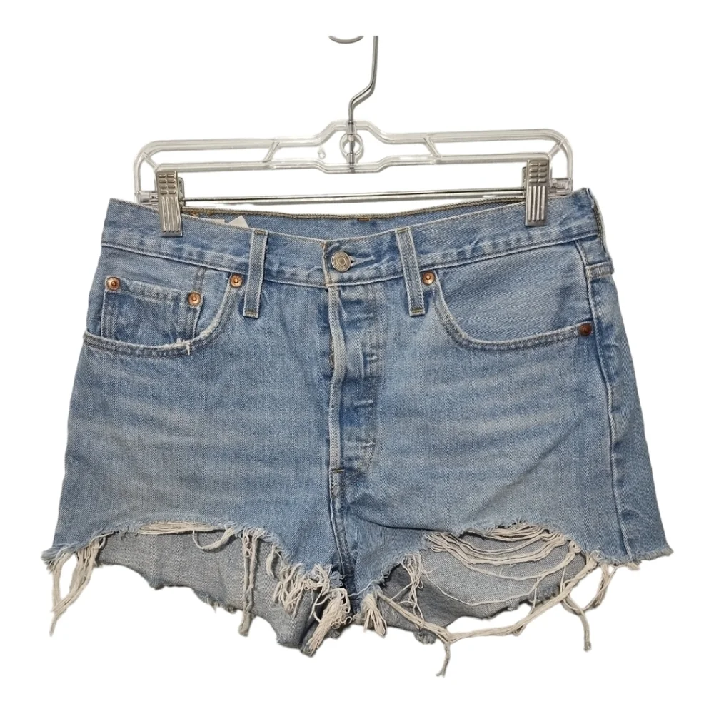 Levis Premium 501 Button Fly Raw Hem Destructed Beach Vacation Shorts Sz 29‎